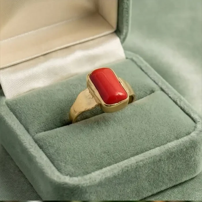 Red Coral Motif Statement Ring – Antique Gold Finish Waterproof Jewelry - Image 4