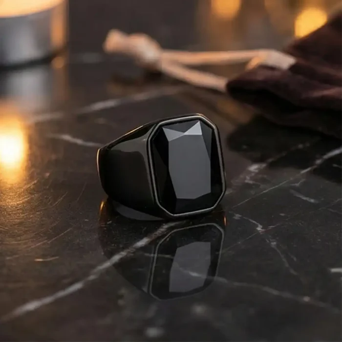 Men's Black Stainless Steel Signet Ring | Bold Statement Jewelry - Image 5
