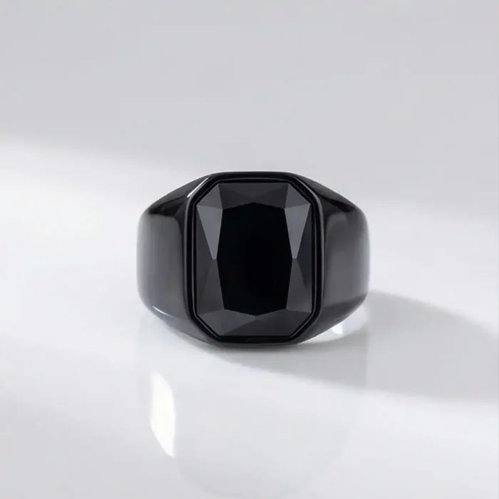 Men's Black Stainless Steel Signet Ring | Bold Statement Jewelry - Image 4