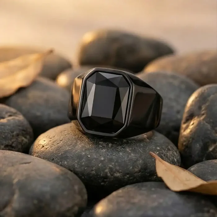 Men's Black Stainless Steel Signet Ring | Bold Statement Jewelry - Image 10