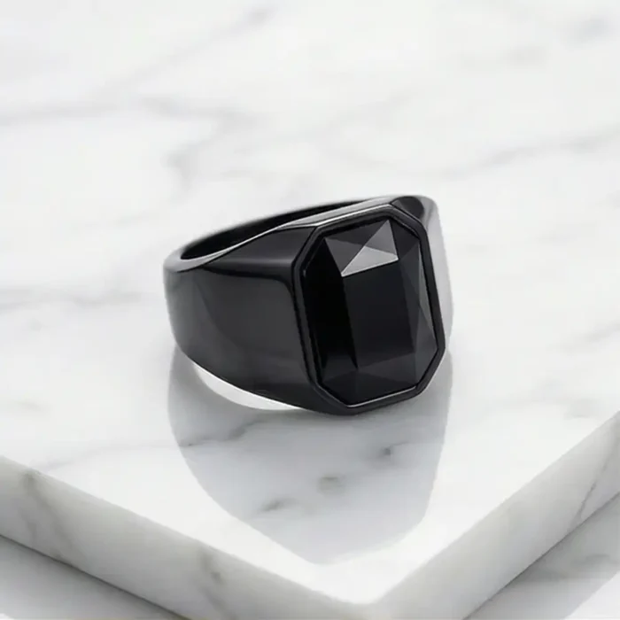 Men's Black Stainless Steel Signet Ring | Bold Statement Jewelry - Image 6