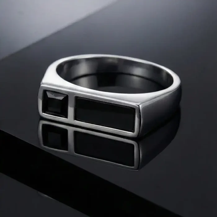 Men's Dual-Inlay Geometric Ring | Stainless Steel Silver Finish - Image 8