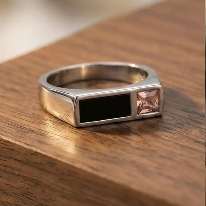 Men's Asymmetric Dual-Inlay Ring | Stainless Steel Silver Series - Image 10