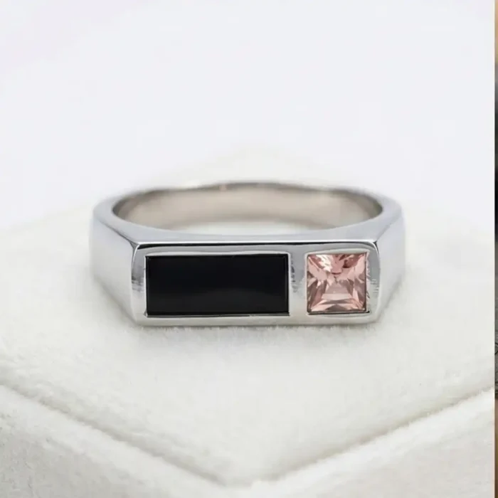 Men's Asymmetric Dual-Inlay Ring | Stainless Steel Silver Series - Image 8