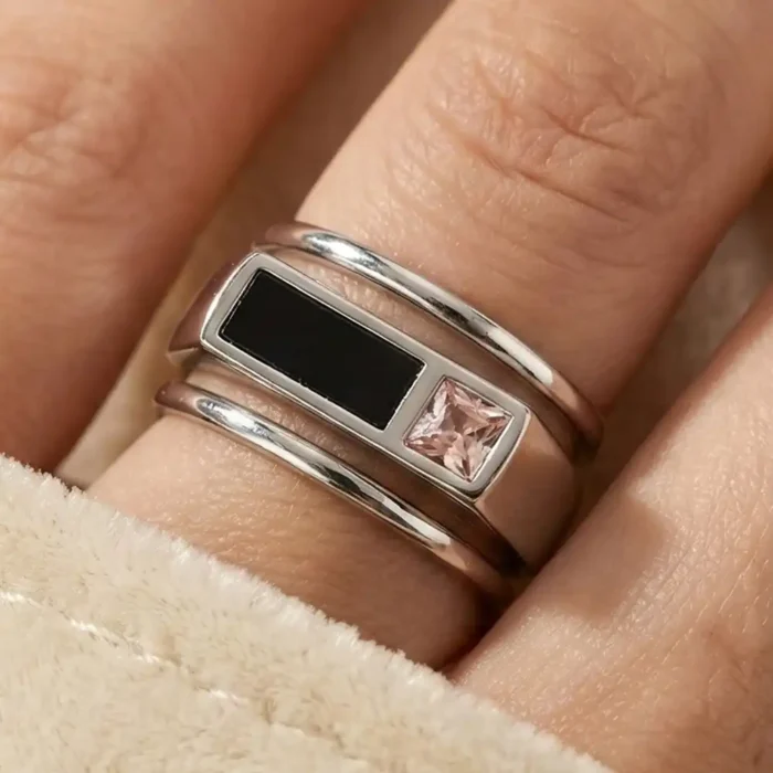 Men's Asymmetric Dual-Inlay Ring | Stainless Steel Silver Series - Image 6