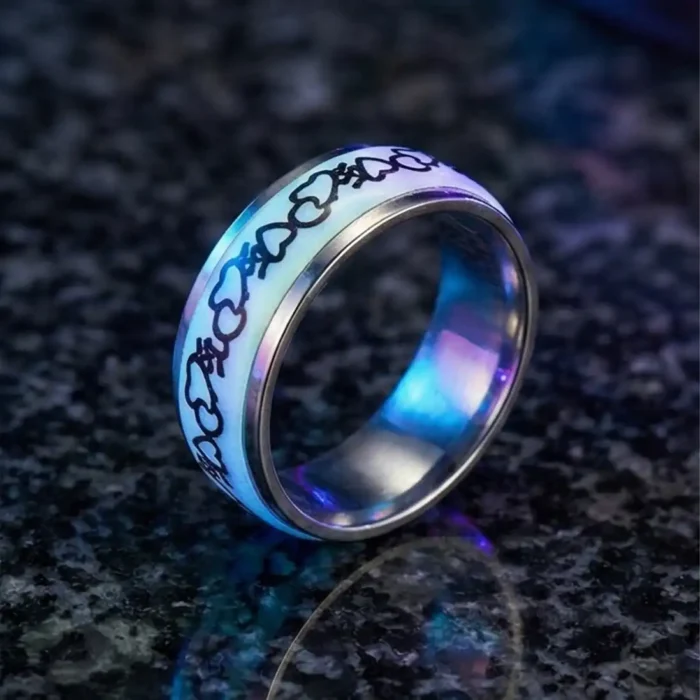Glow in the Dark Heart ECG Steel Ring | Luminous Couple Band - Image 6