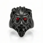 Men's Black Lion Head Stainless Steel Ring | Ruby Red Eyes