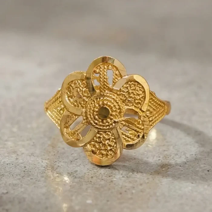 Traditional Gold-Plated Floral Steel Ring - Image 4