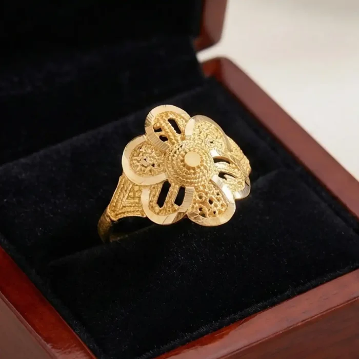 Traditional Gold-Plated Floral Steel Ring - Image 2