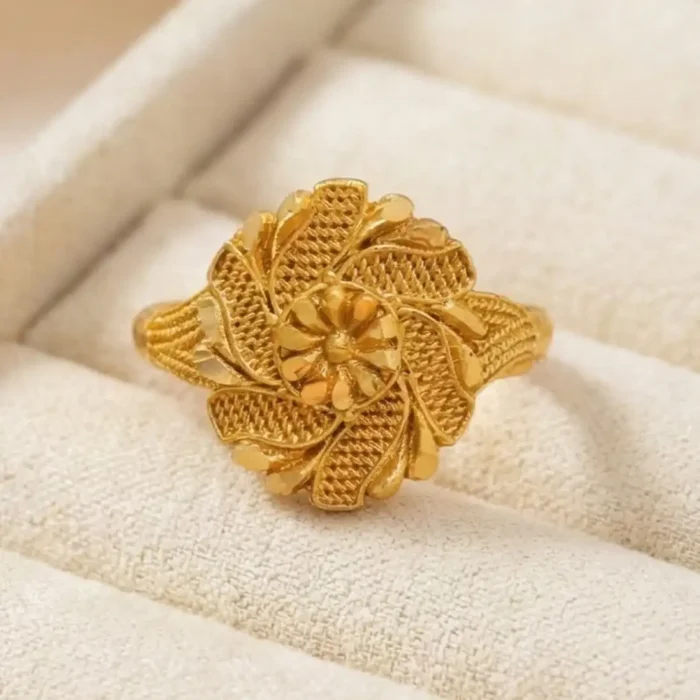 Traditional Gold-Plated Floral & Leaf Steel Rings - Image 4