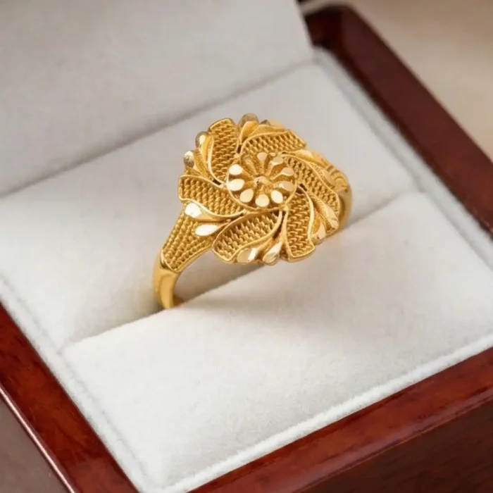 Traditional Gold-Plated Floral & Leaf Steel Rings - Image 2