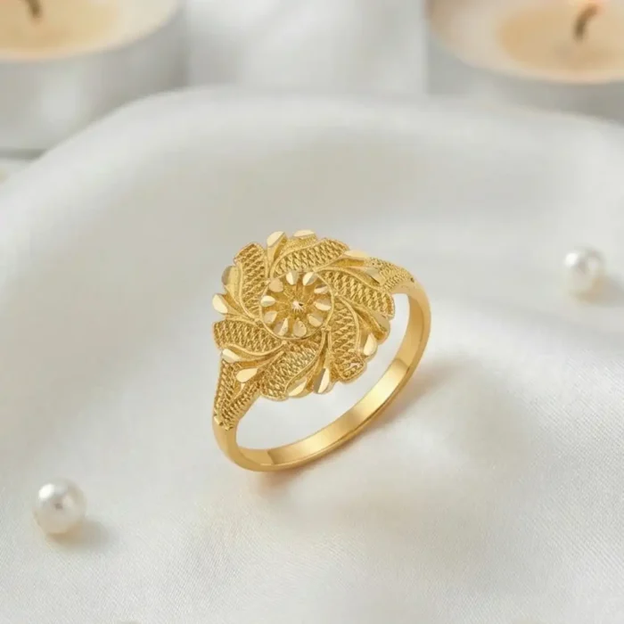 Traditional Floral Textured Gold Plated Steel Ring - Image 7