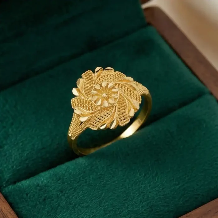 Traditional Floral Textured Gold Plated Steel Ring - Image 6