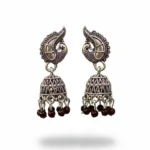 Maroon Meenakari Silver Peacock Jhumkas | Burgundy Drops