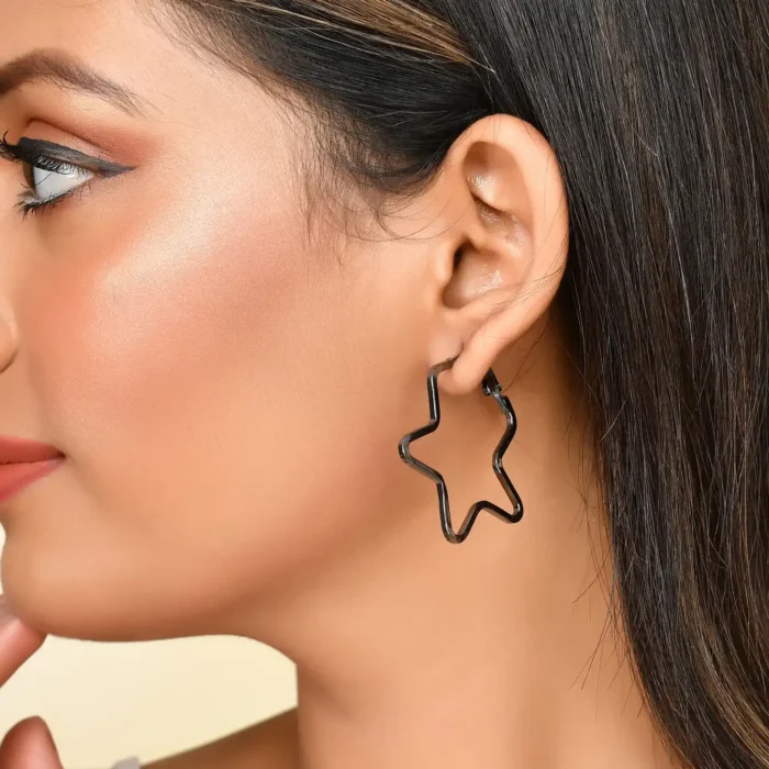 Black Star Hoop Earrings | Celestial Statement Jewelry - Image 4