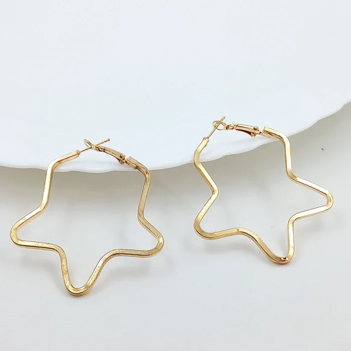 Gold Star Hoop Earrings | Celestial Statement Jewelry - Image 3