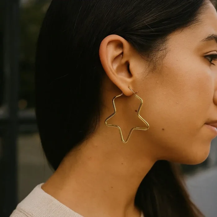 Gold Star Hoop Earrings | Celestial Statement Jewelry - Image 13