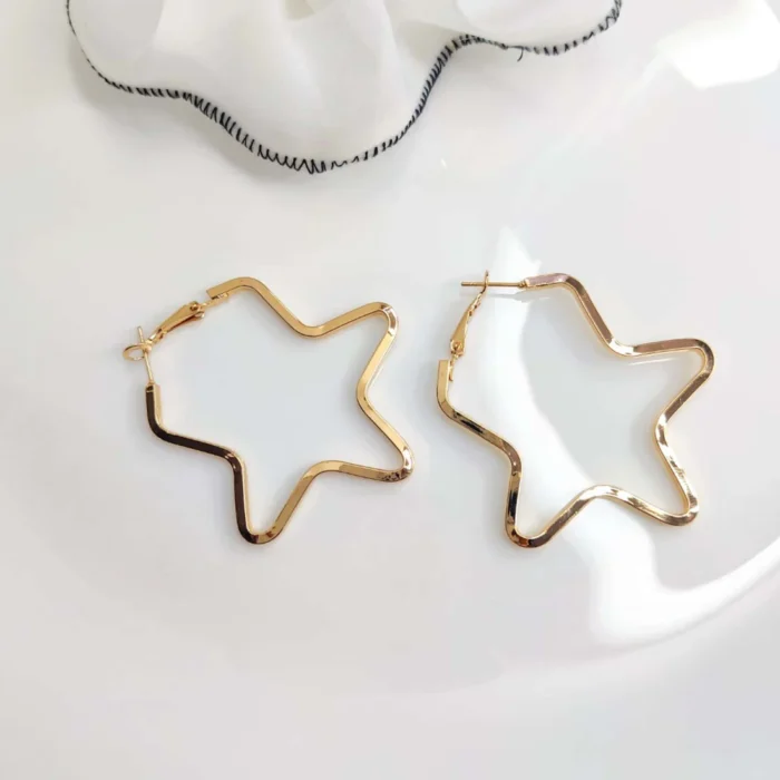 Gold Star Hoop Earrings | Celestial Statement Jewelry - Image 6