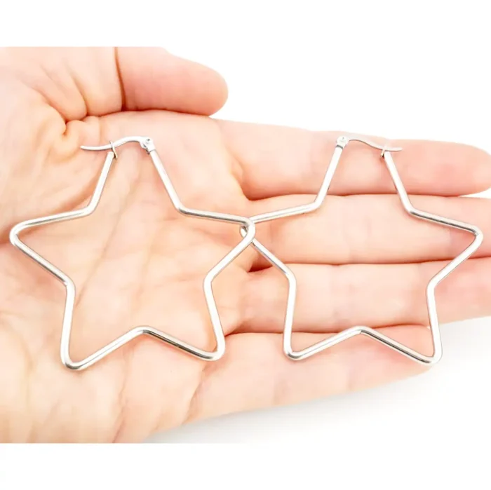 Silver Star Hoop Earrings | Celestial Statement Jewelry - Image 14