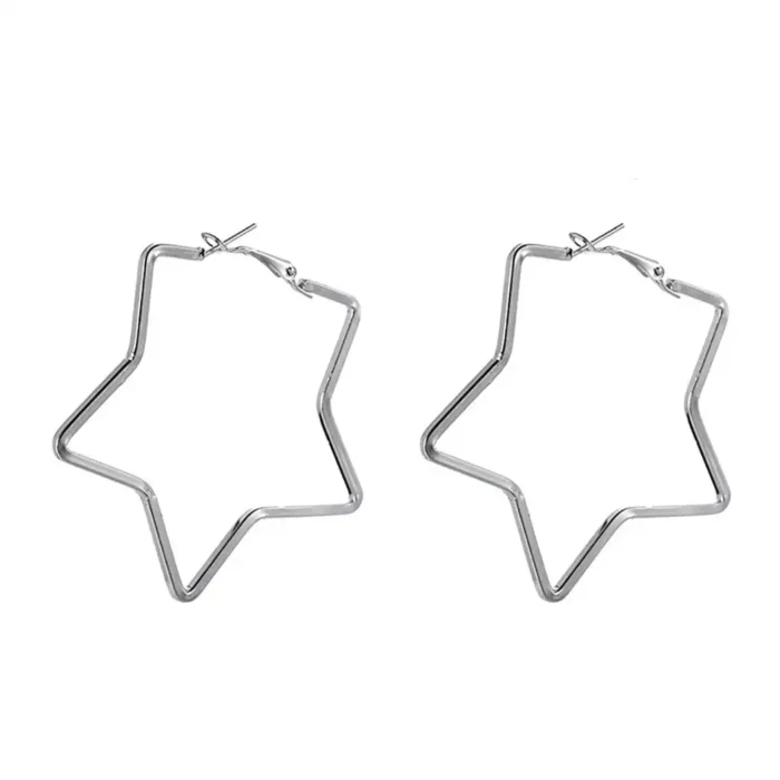 Silver Star Hoop Earrings | Celestial Statement Jewelry - Image 4