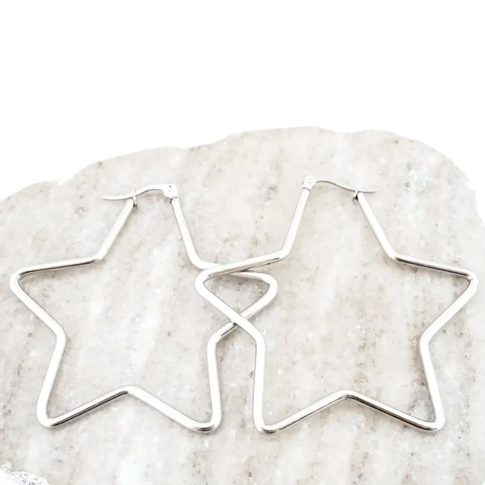 Silver Star Hoop Earrings | Celestial Statement Jewelry - Image 13