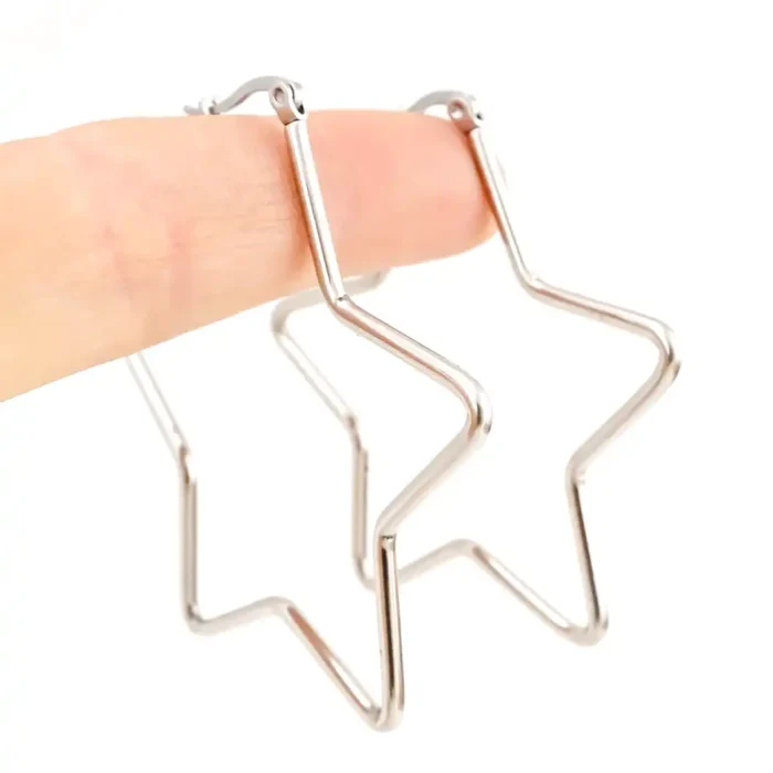 Silver Star Hoop Earrings | Celestial Statement Jewelry - Image 12