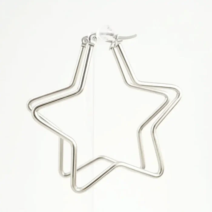 Silver Star Hoop Earrings | Celestial Statement Jewelry - Image 9