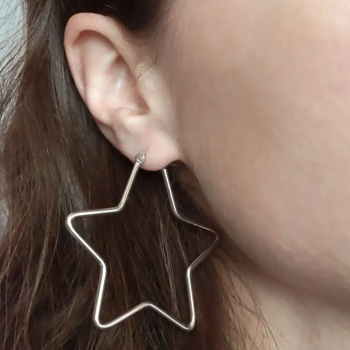 Silver Star Hoop Earrings | Celestial Statement Jewelry - Image 8