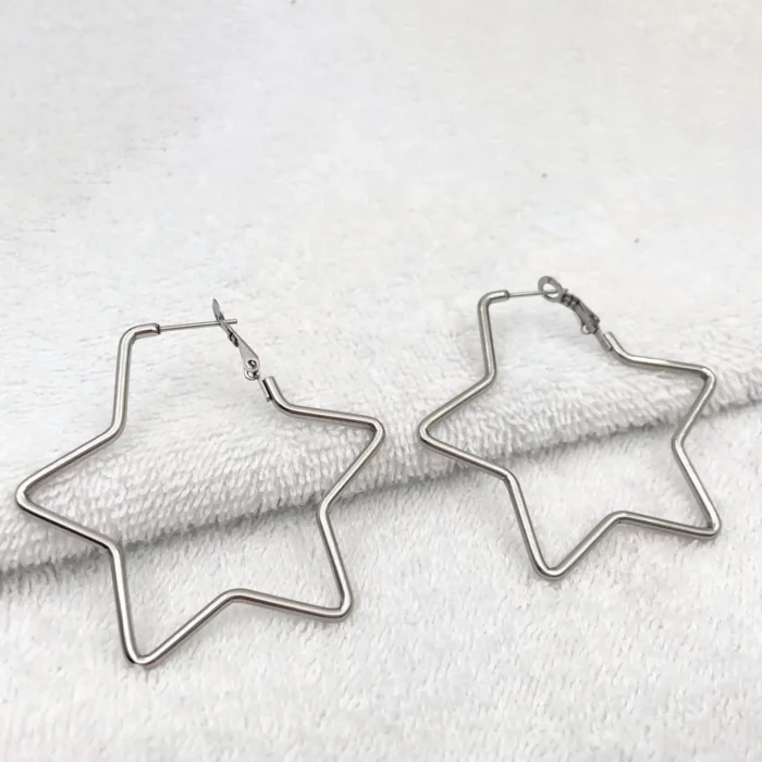 Silver Star Hoop Earrings | Celestial Statement Jewelry - Image 7