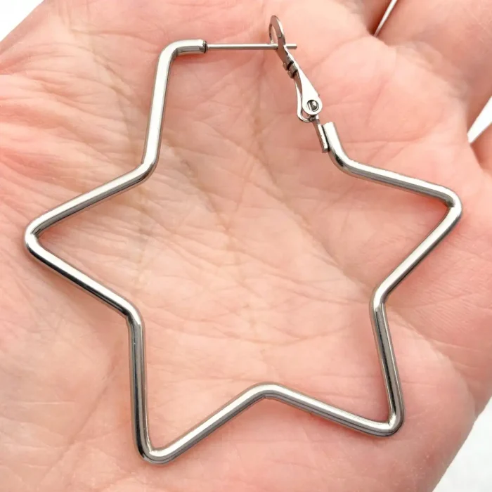 Silver Star Hoop Earrings | Celestial Statement Jewelry - Image 6