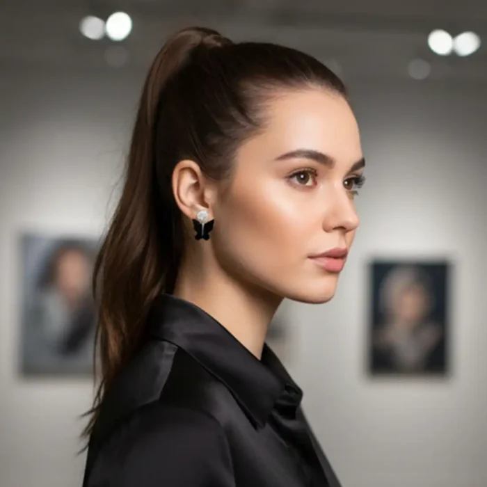 Black Butterfly & Crystal Drop Earrings | Silver Plated - Image 5