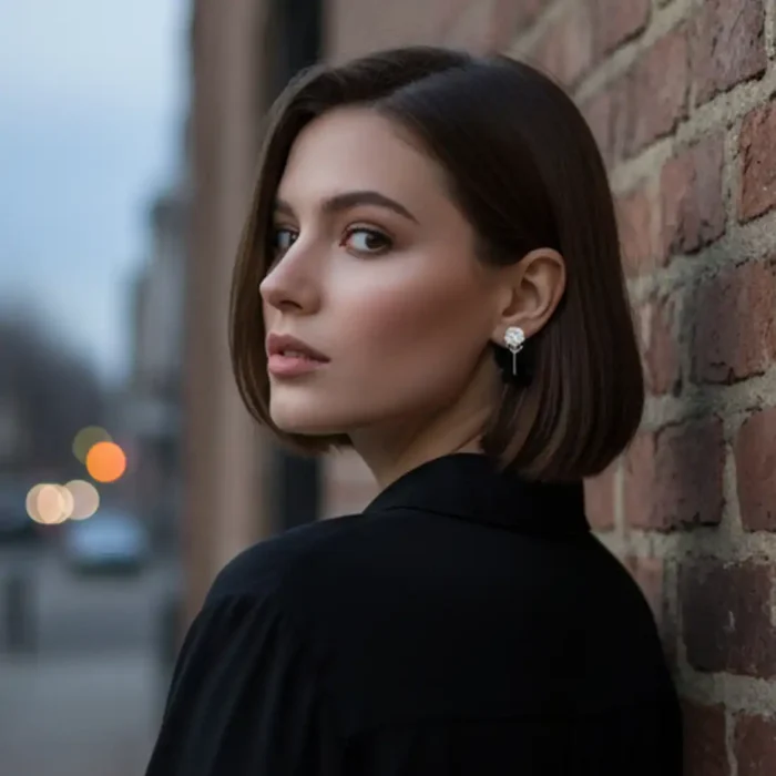 Black Butterfly & Crystal Drop Earrings | Silver Plated - Image 4
