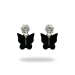 Black Butterfly & Crystal Drop Earrings | Silver Plated