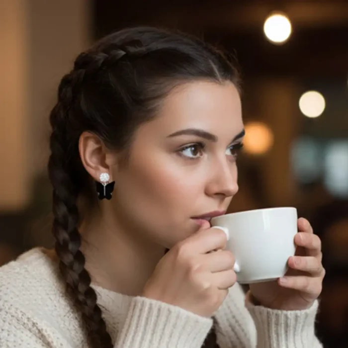 Black Butterfly & Crystal Drop Earrings | Silver Plated - Image 6