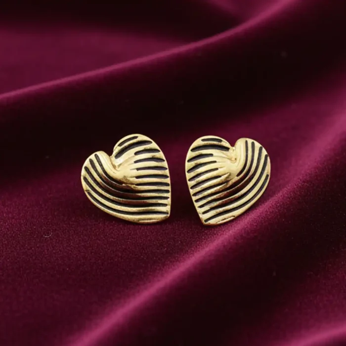 Textured Gold Heart Stud Earrings | Vintage Wavy Design - Image 12