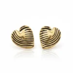 Textured Gold Heart Stud Earrings | Vintage Wavy Design