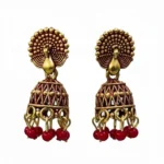 Red Meenakari Peacock Jhumkas | Traditional Indian Earrings