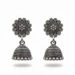 Oxidized Silver Jhumkas | Boho Floral Mandala Earrings