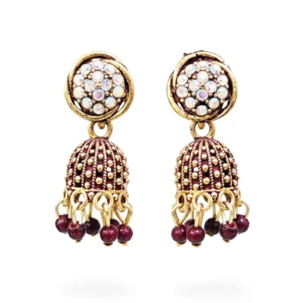 Maroon Crystal Jhumkas | Burgundy Drop Earrings