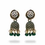 Emerald Green Crystal Jhumkas | Antique Gold Earrings
