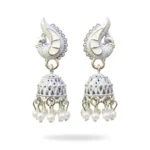 White Meenakari Silver Peacock Jhumkas | Pearl Drop Earrings