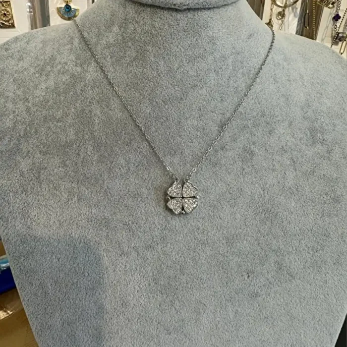 2-in-1 Silver Clover & Hearts Necklace | Convertible Crystal Pendant - Image 7