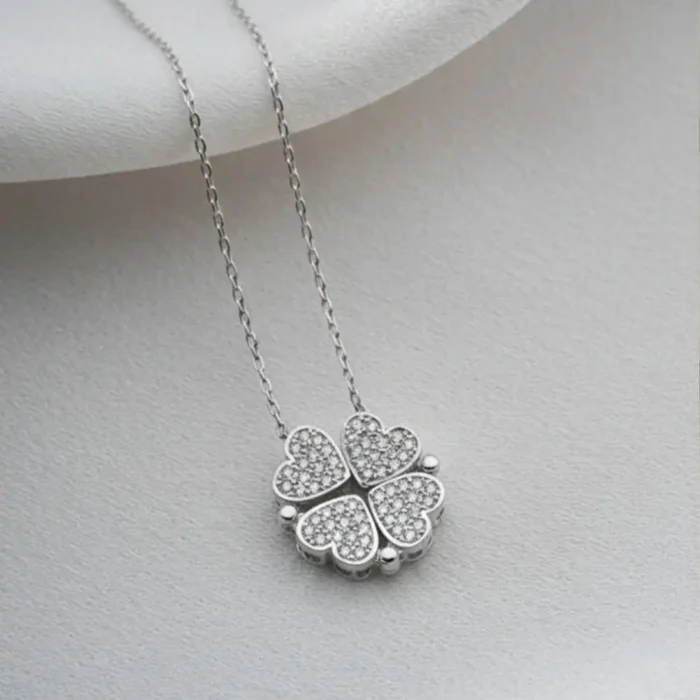 2-in-1 Silver Clover & Hearts Necklace | Convertible Crystal Pendant - Image 5