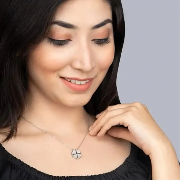 2-in-1 Silver Clover & Hearts Necklace | Convertible Crystal Pendant - Image 3