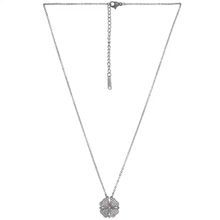 2-in-1 Silver Clover & Hearts Necklace | Convertible Crystal Pendant - Image 2