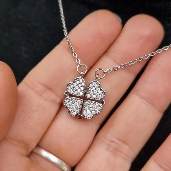 2-in-1 Silver Clover & Hearts Necklace | Convertible Crystal Pendant - Image 20