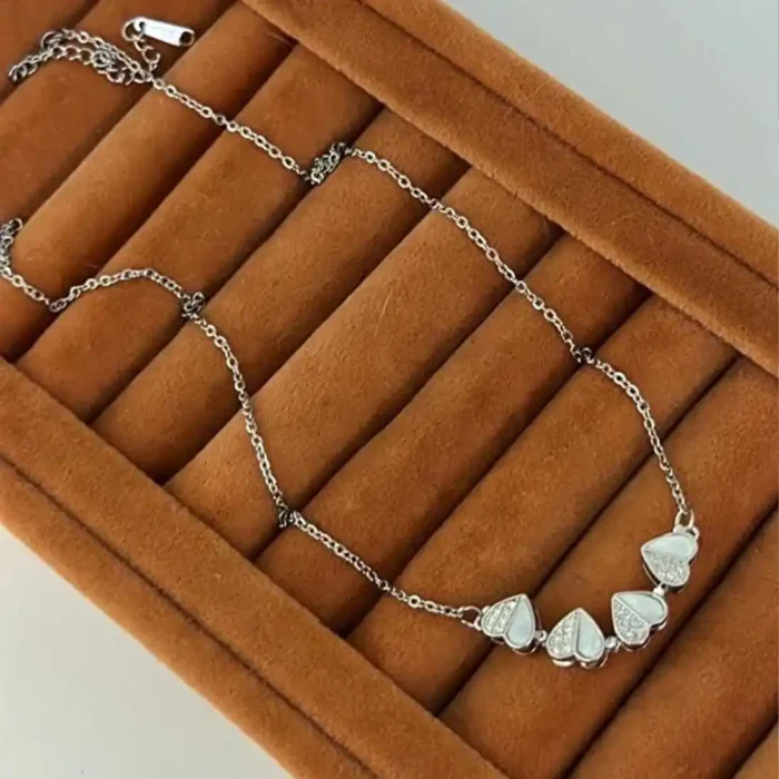 2-in-1 Silver White Clover Necklace | Crystal Heart Pendant - Image 6