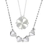 2-in-1 Silver White Clover Necklace | Crystal Heart Pendant