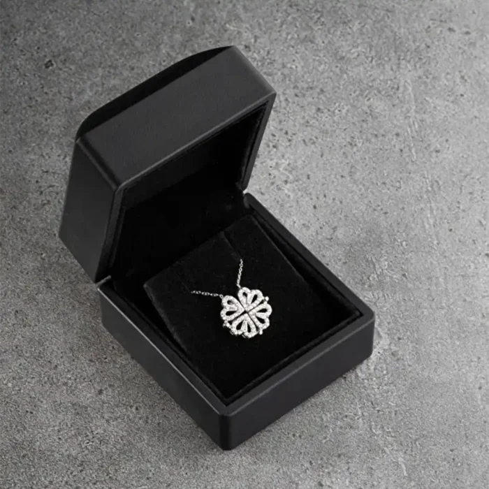 2-in-1 Silver Open Heart Clover Necklace | Crystal Pendant - Image 17