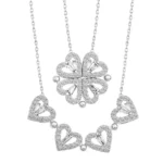 2-in-1 Silver Open Heart Clover Necklace | Crystal Pendant